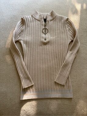 Studio F Champagne Gold Ribbed Half-Zip Sweater